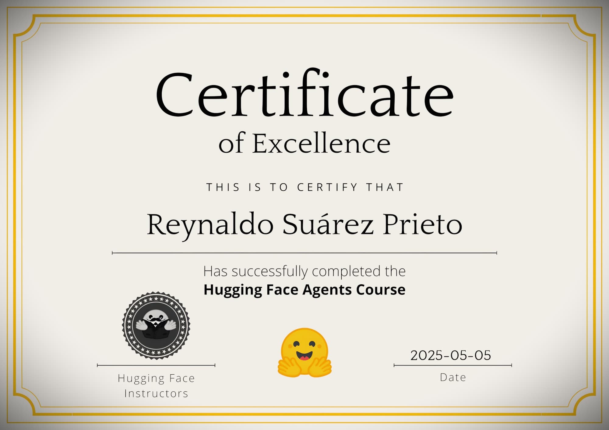 Certificación 'AI Agents Course - Certificate of Excellence' - HuggingFace